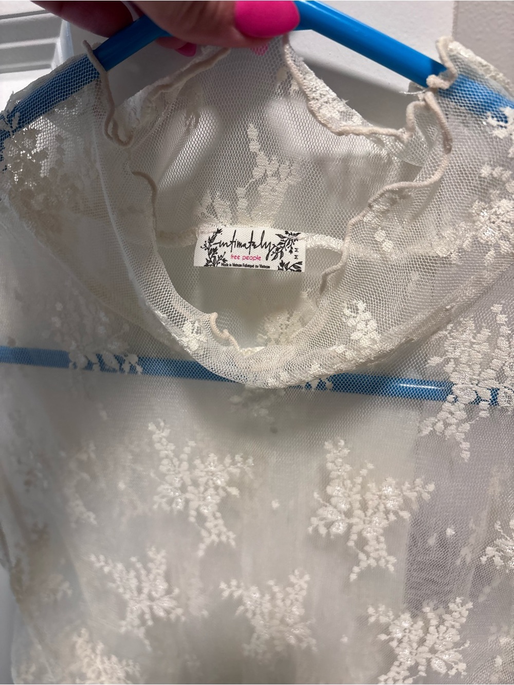 Free People Sheer Floral Lace High Neck Top in Cream - Picture 2 of 3